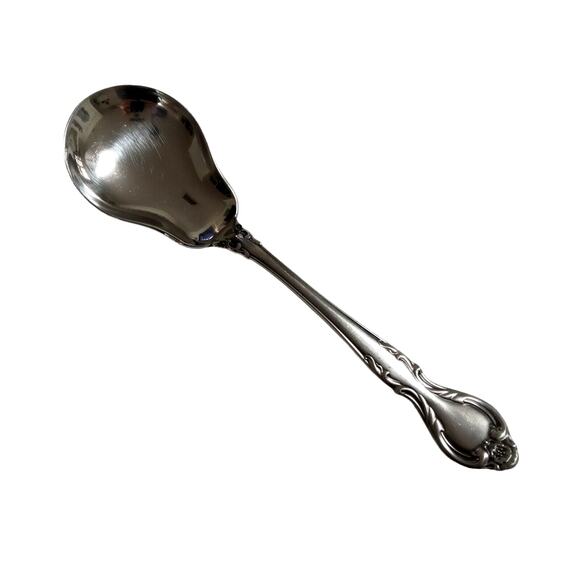 Vintage 70s Lyons Queen Fancy Sugar Spoon Stainless Steel 6" Satin Black Accent - Picture 2 of 12
